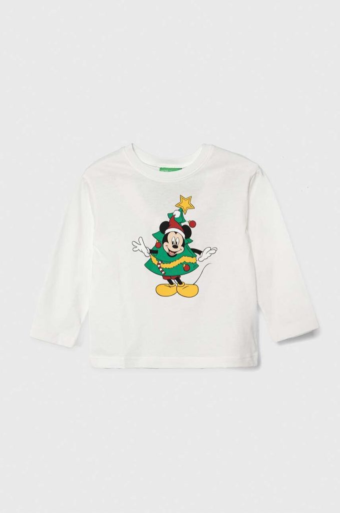 United Colors of Benetton longsleeve din bumbac pentru copii x Disney culoarea alb