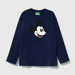 United Colors of Benetton longsleeve din bumbac pentru copii x Disney culoarea albastru marin