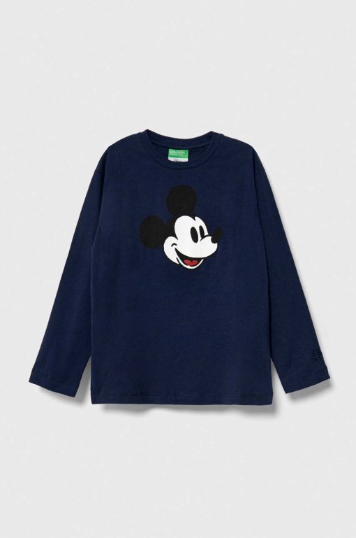 United Colors of Benetton longsleeve din bumbac pentru copii x Disney culoarea albastru marin