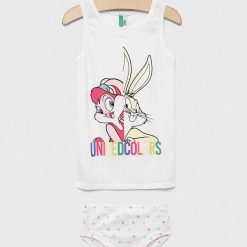 United Colors of Benetton pijama copii x Looney Tunes culoarea alb-Îmbrăcăminte