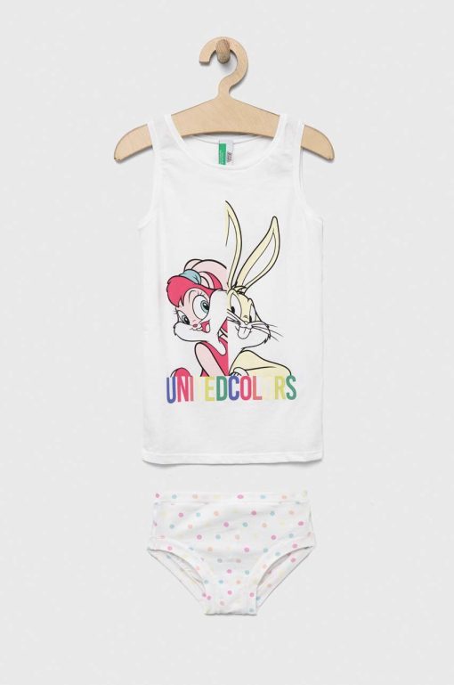 United Colors of Benetton pijama copii x Looney Tunes culoarea alb-Îmbrăcăminte