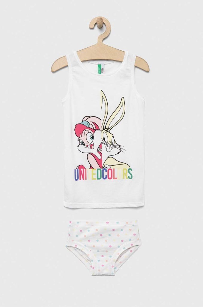 United Colors of Benetton pijama copii x Looney Tunes culoarea alb-Îmbrăcăminte