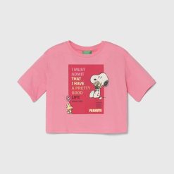 United Colors of Benetton tricou de bumbac pentru copii X Peanuts culoarea roz-Îmbrăcăminte