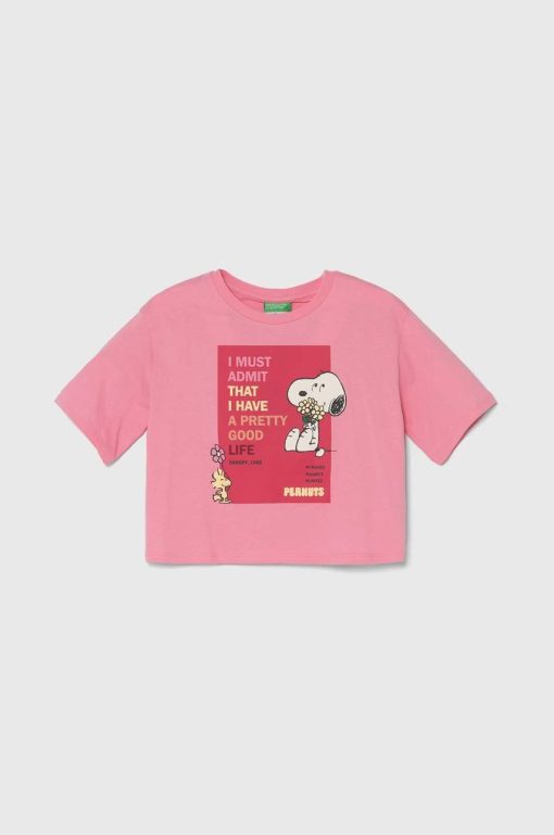 United Colors of Benetton tricou de bumbac pentru copii X Peanuts culoarea roz-Îmbrăcăminte