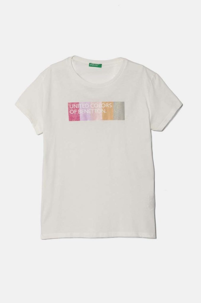 United Colors of Benetton tricou de bumbac pentru copii culoarea alb