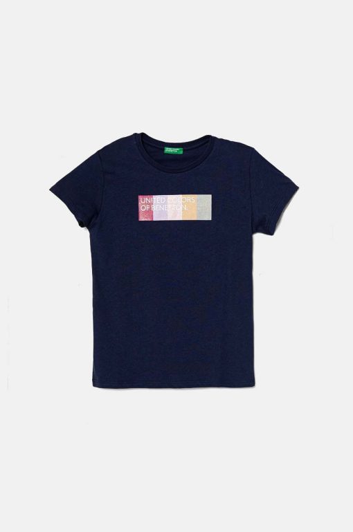 United Colors of Benetton tricou de bumbac pentru copii culoarea albastru marin