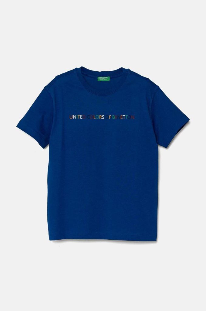 United Colors of Benetton tricou de bumbac pentru copii culoarea albastru marin