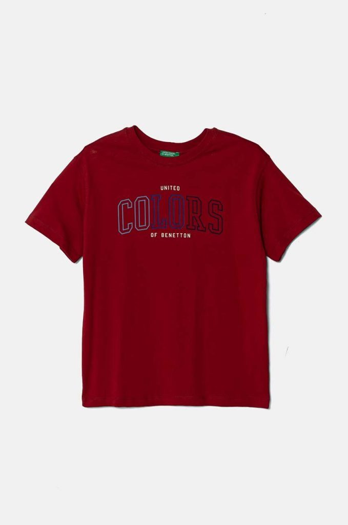 United Colors of Benetton tricou de bumbac pentru copii culoarea bordo