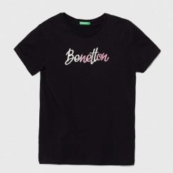 United Colors of Benetton tricou de bumbac pentru copii culoarea negru