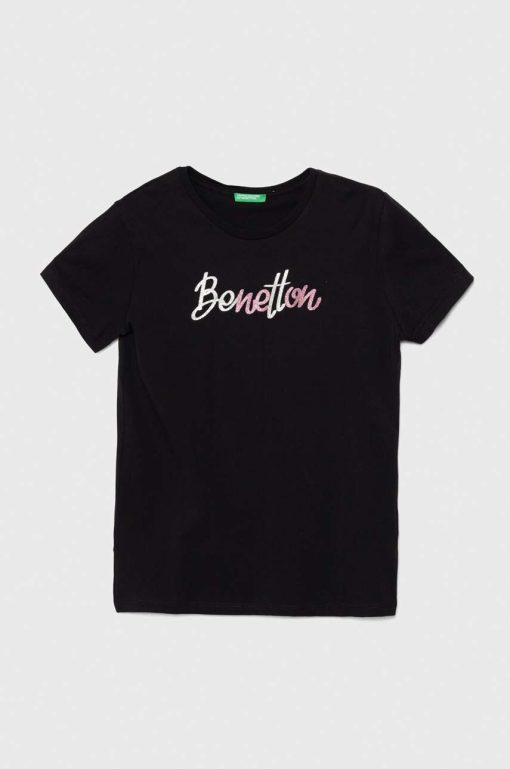 United Colors of Benetton tricou de bumbac pentru copii culoarea negru