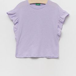 United Colors of Benetton tricou din amestec de in culoarea violet-Îmbrăcăminte