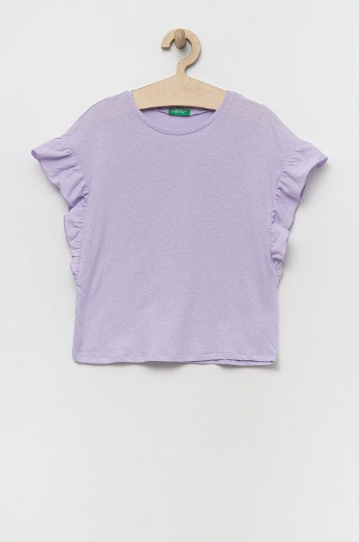 United Colors of Benetton tricou din amestec de in culoarea violet-Îmbrăcăminte