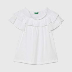 United Colors of Benetton tricou din amestec de in pentru copii culoarea alb