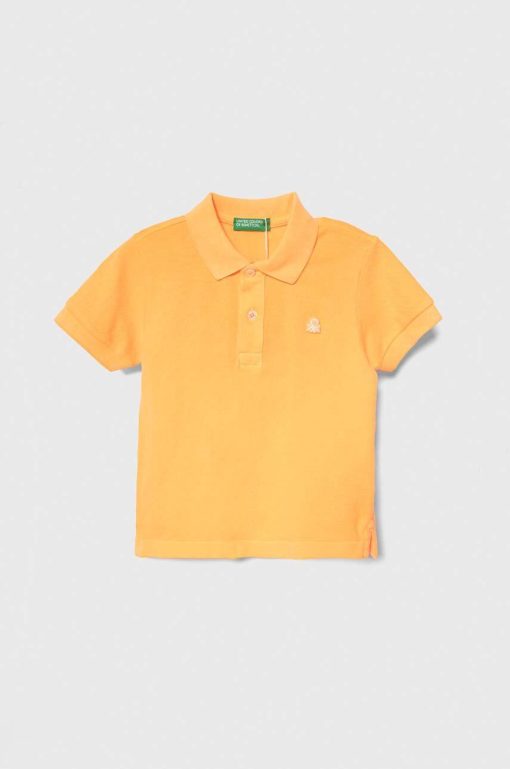 United Colors of Benetton tricouri polo din bumbac pentru copii culoarea portocaliu