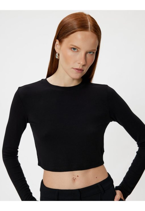 Bluza crop cu decolteu la baza gatului-FEMEI-IMBRACAMINTE/Bluze