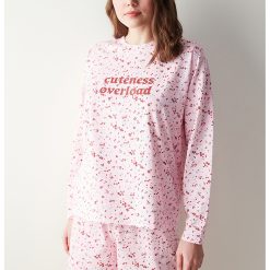 Bluza de pijama de bumbac cu imprimeu-FEMEI-IMBRACAMINTE/Pijamale si halate de baie