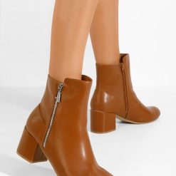 Botine cu toc gros Kelesa camel-Botine cu toc-Botine cu toc