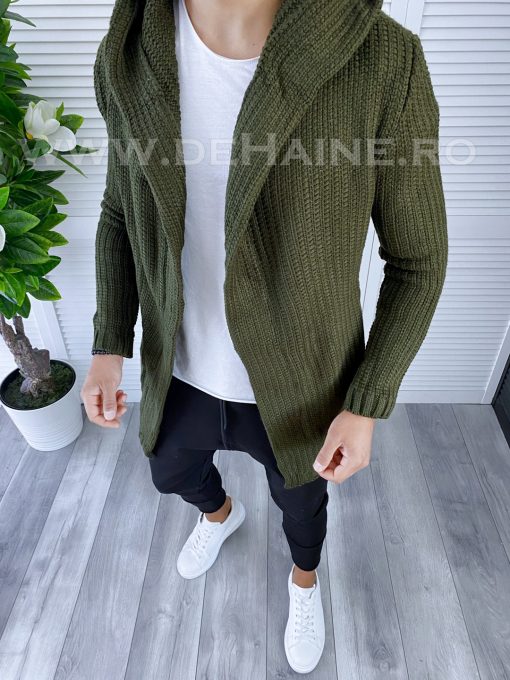 Cardigan barbati kaki cu gluga slim fit ZR T3516 O1-4.1-Cardigan barbati