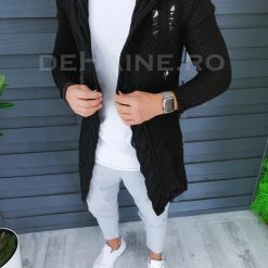 Cardigan barbati negru cu gluga slim fit ZR T3601 O3-6.3-Cardigan barbati