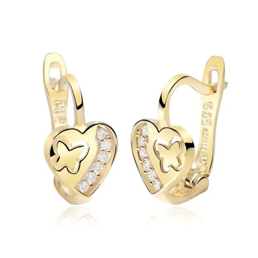 Cercei copii/bebe - Model Butterfly love - Aur Galben 14K - Cubic Zirconia - Inchizatoare sigura cu tortita-Aur >> Bijuterii Aur 14K >> Cercei Aur Copii si Bebelusi