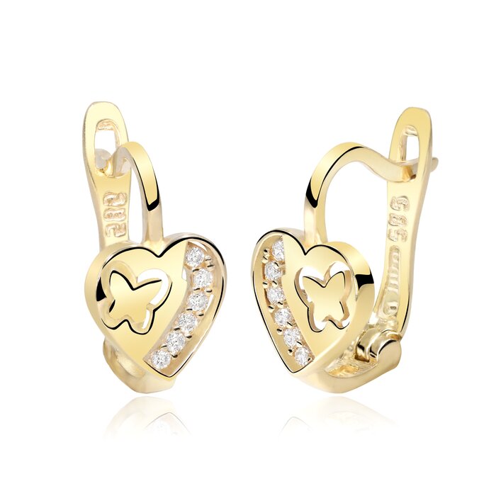 Cercei copii/bebe - Model  Butterfly love - Aur Galben 14K - Cubic Zirconia - Inchizatoare sigura cu tortita-Aur >> Bijuterii Aur 14K >> Cercei Aur Copii si Bebelusi