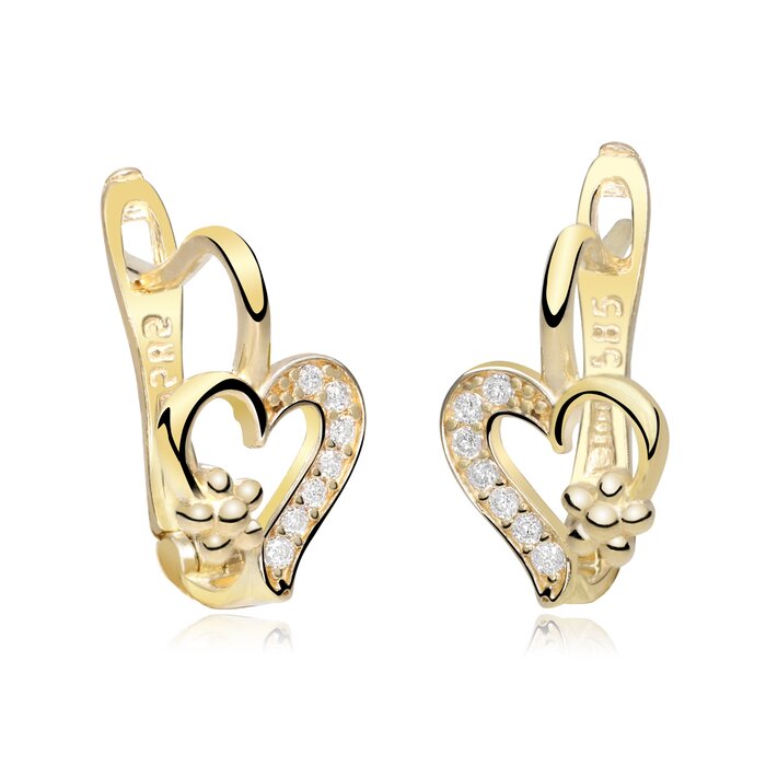 Cercei copii/bebe - Model Precious Heart - Aur Galben 14K - Cubic Zirconia - Inchizatoare sigura cu tortita-Aur >> Bijuterii Aur 14K >> Cercei Aur Copii si Bebelusi