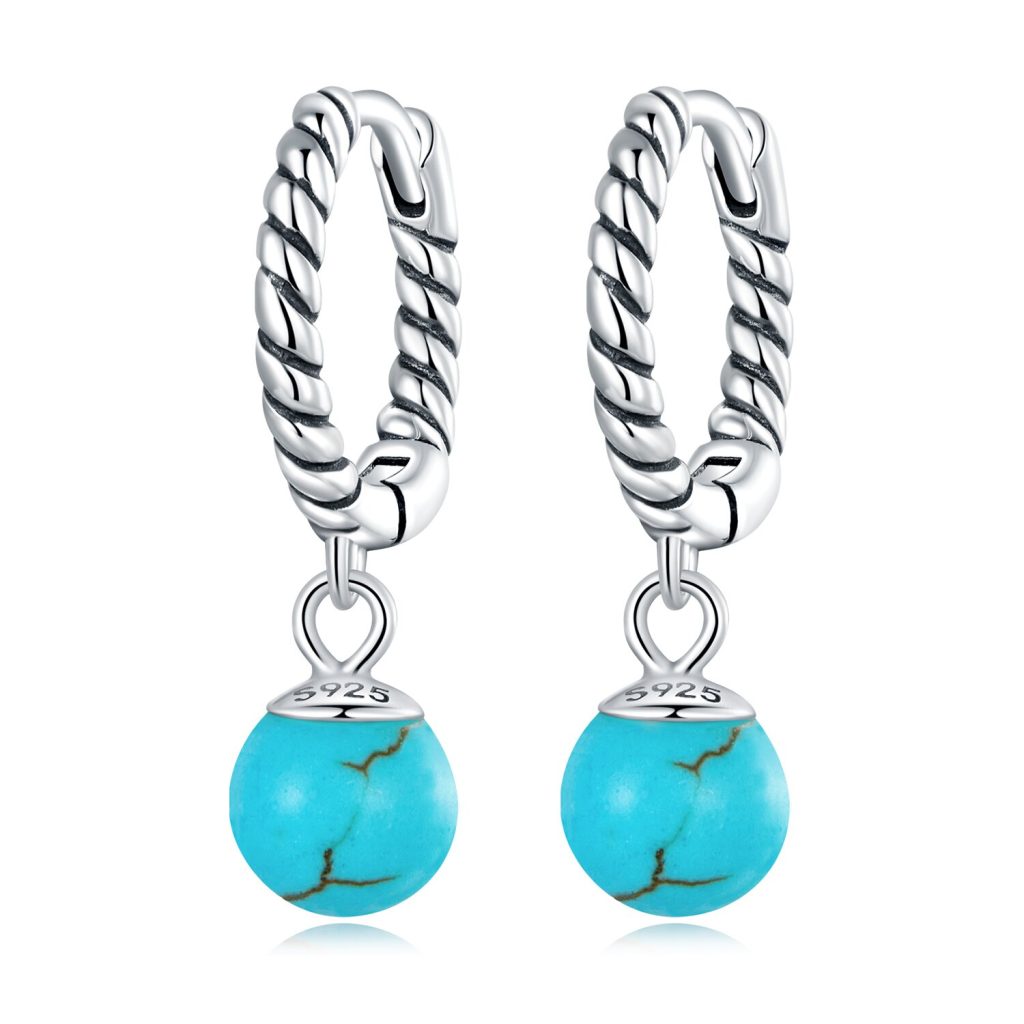 Cercei din argint Dropped Turquoise Ball-Cercei >> Cercei din argint