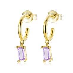 Cercei din argint Golden Dropped Rectangle Purple-Cercei >> Cercei din argint