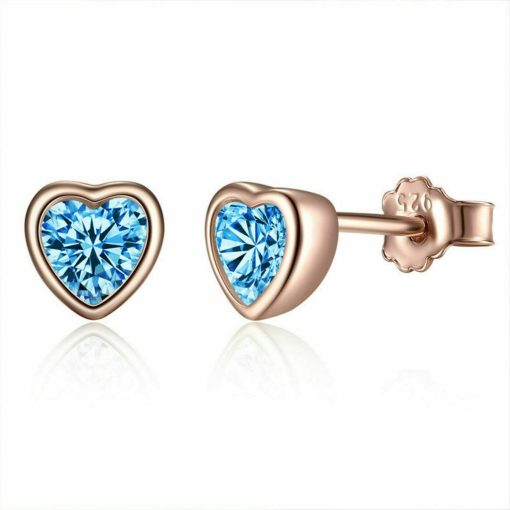 Cercei din argint Rose Gold Blue Heart-Cercei >> Cercei din argint