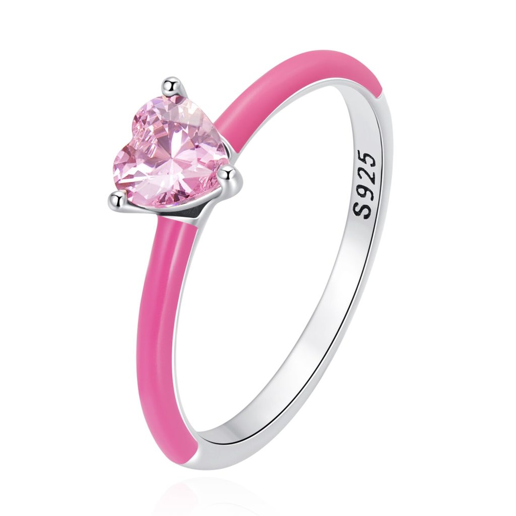 Inel din argint Pink Crystal Heart-Inele >> Inele din argint