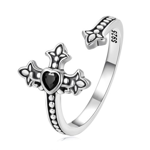 Inel reglabil din argint Black Heart Cross-Inele >> Inele reglabile