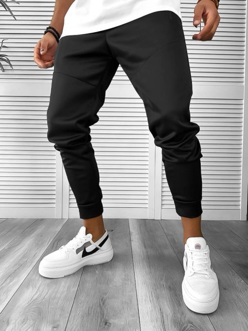 Pantaloni de trening negru silon conici 12930-Pantaloni > Pantaloni de trening