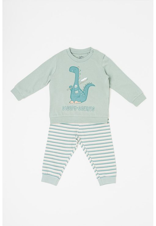 Pijama de bumbac cu imprimeu cu dinozauri-FETE-IMBRACAMINTE/Pijamale si halate de baie