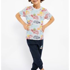 Pijama din amestec de bumbac cu pantaloni scurti si model grafic-BAIETI-IMBRACAMINTE/Pijamale si halate de baie