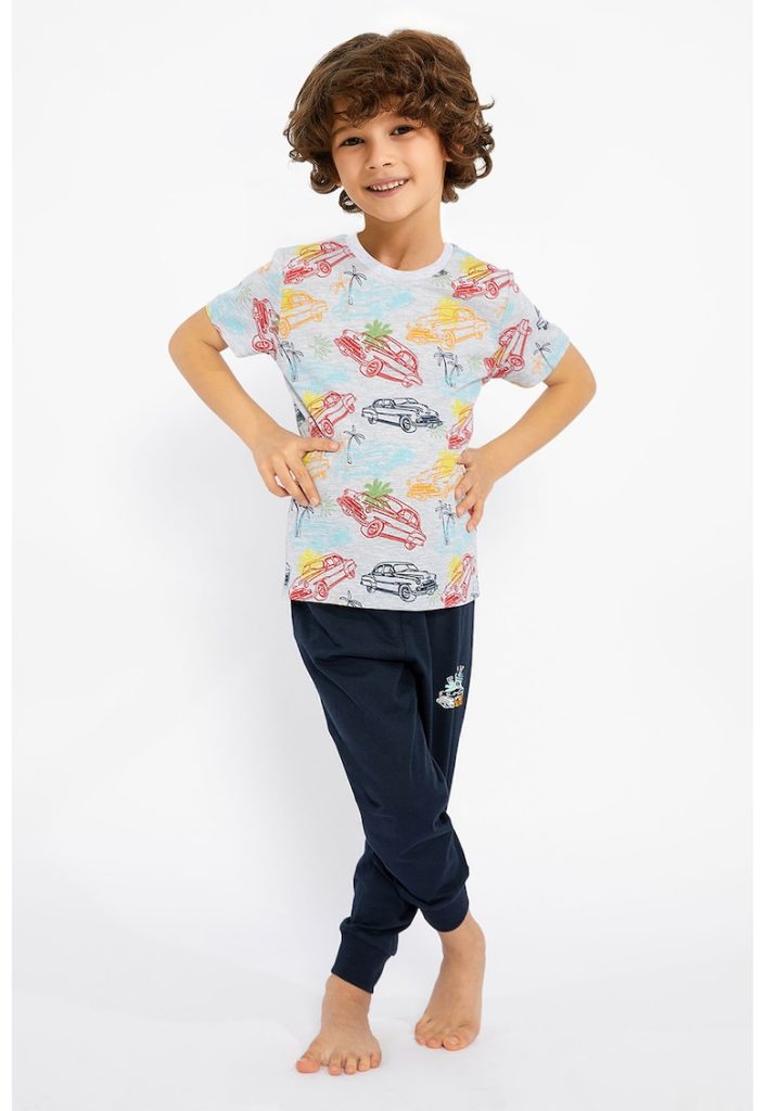 Pijama din amestec de bumbac cu pantaloni scurti si model grafic-BAIETI-IMBRACAMINTE/Pijamale si halate de baie