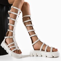 Sandale dama Gladiator Albe-Sandale-Sandale cu talpa joasa