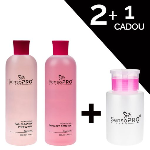 Set Soak-Off Remover & Cleanser Strawberry 1000ml + Cadou Dozator SensoPRO Milano-Accesorii Unghii > Cleanser / Dizolvant / Remover