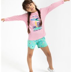 Set de bluza de bumbac si pantaloni scurti cu imprimeu grafic-FETE-IMBRACAMINTE/Seturi de imbracaminte