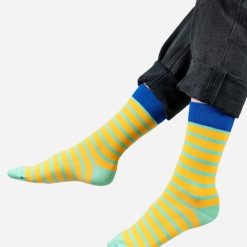 Sosete bumbac organic cu dungi Kabak Mint Stripes-FEMEI