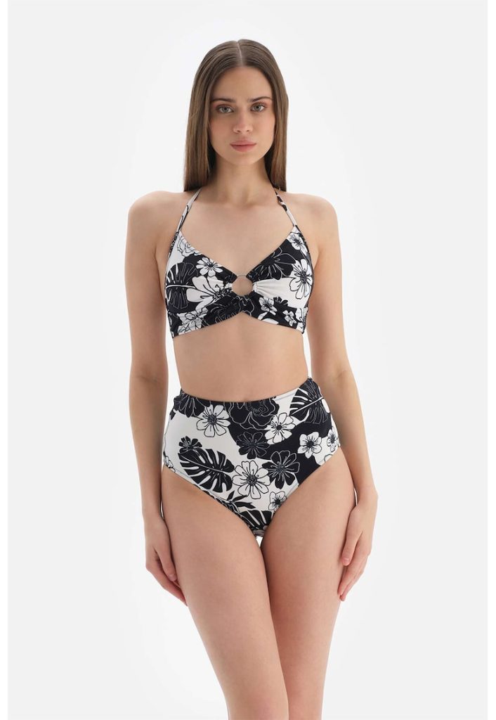 Sutien de baie cu model tropical si detaliu cu inel-FEMEI-IMBRACAMINTE/Costume de baie