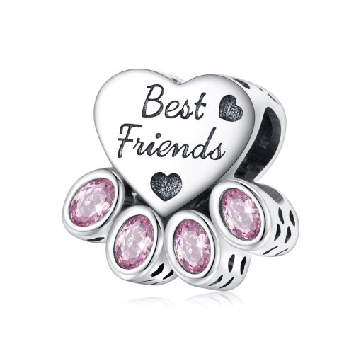 Talisman din argint Best Friends cu Pietre Roz-Talismane >> Talismane din Argint (toate)