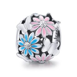 Talisman din argint Flowers and Butterflies Charm-Talismane >> Talismane din Argint (toate)