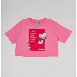 Tricou crop de bumbac cu imprimeu si decolteu la baza gatului-FETE-IMBRACAMINTE/Tricouri si maiouri