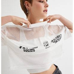 Tricou crop lejer de plasa cu imprimeu-FEMEI-IMBRACAMINTE/Tricouri si maiouri