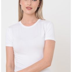 Tricou cu decolteu la baza gatului si model uni-FEMEI-IMBRACAMINTE/Tricouri si maiouri