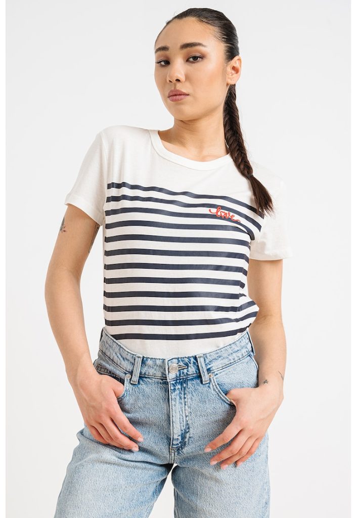 Tricou cu decolteu rotund si model in dungi-FEMEI-IMBRACAMINTE/Tricouri si maiouri