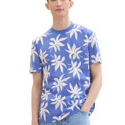 Tricou cu model floral si decolteu la baza gatului-BARBATI-IMBRACAMINTE/Tricouri si maiouri