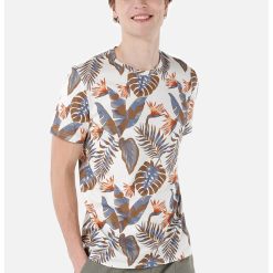 Tricou din bumbac cu model tropical-BARBATI-IMBRACAMINTE/Tricouri si maiouri