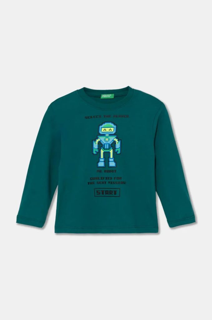 United Colors of Benetton longsleeve din bumbac culoarea verde