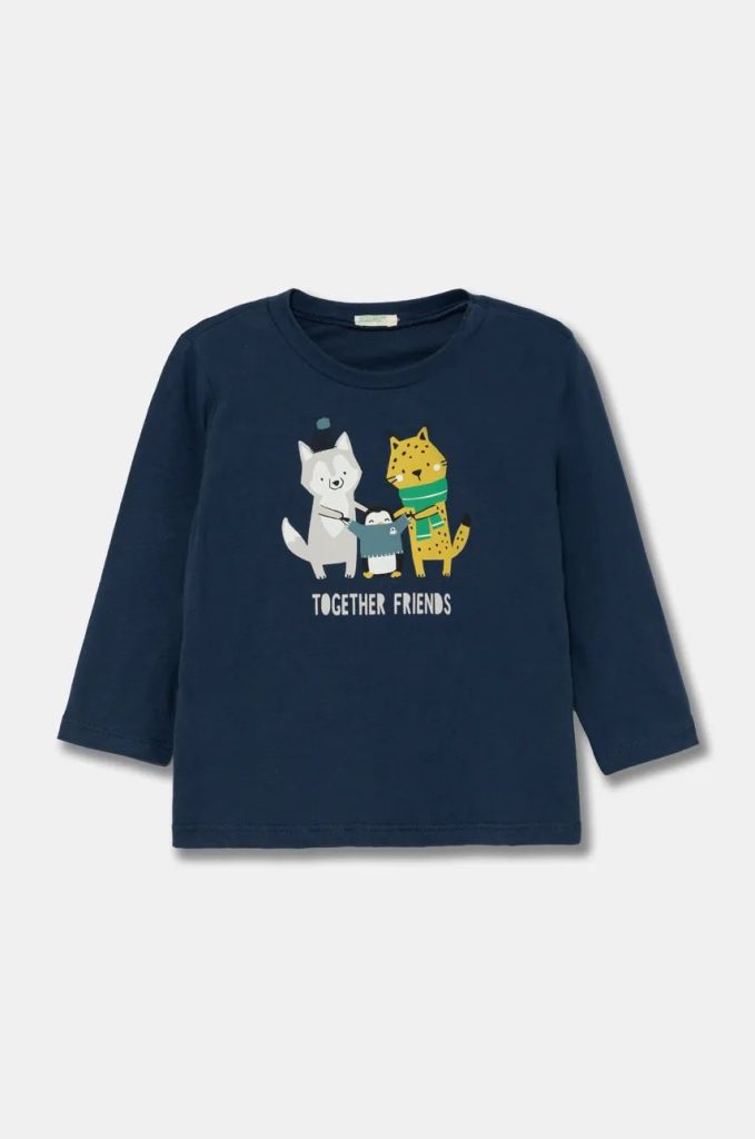 United Colors of Benetton longsleeve din bumbac pentru bebeluși culoarea albastru marin